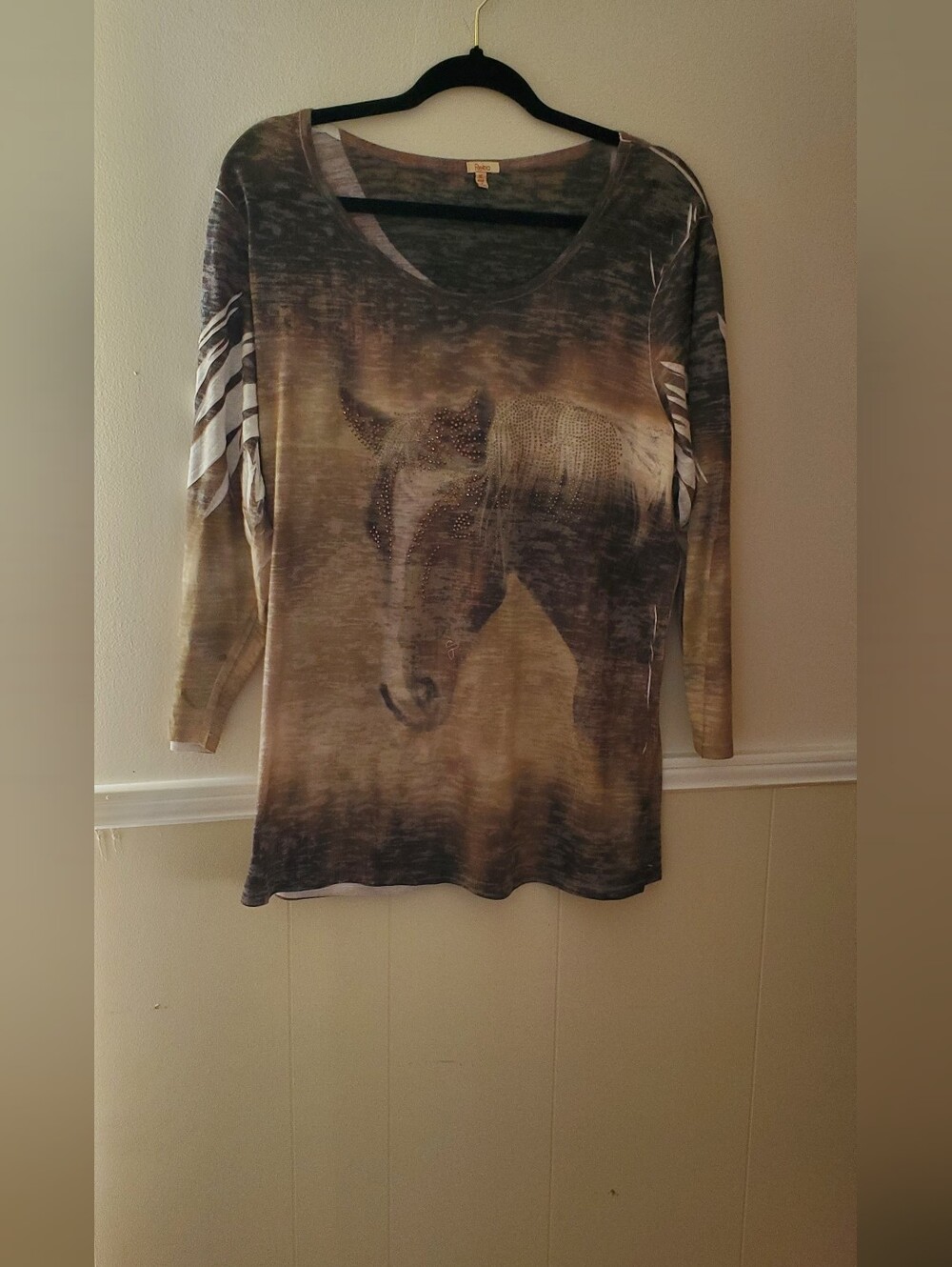 Reba Brown Horse Print Long Sleeve Tee